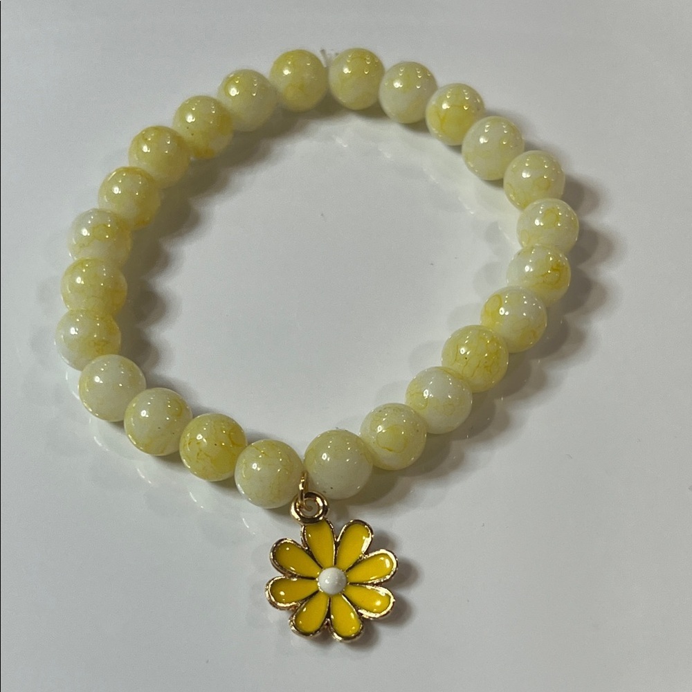 Yellow Flower Charm Beaded Bracelet